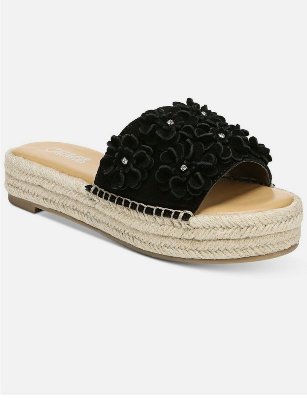 Carlos Santana Black Floral AppliquƩ Espadrille Slide Sandal